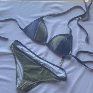 PINK VS Blue and Green Velvet Bikini Set